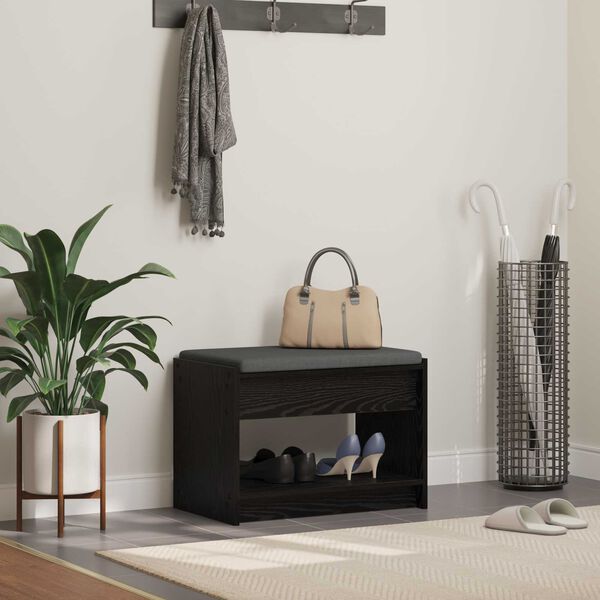 vidaXL Chodbičkov&aacute; lavice s pol&scaron;t&aacute;řem Čern&yacute; Dub 63 x 38 x 45 cm