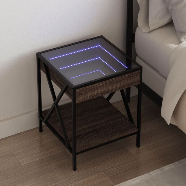 vidaXL Nočn&iacute; stolek s Infinity LED hněd&yacute; dub 40 x 40 x 49 cm