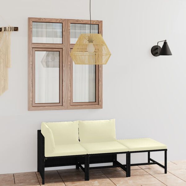 vidaXL 3d&iacute;ln&aacute; zahradn&iacute; sedac&iacute; souprava s podu&scaron;kami polyratan čern&aacute;