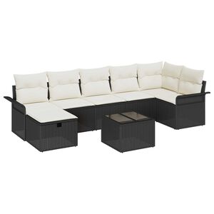 vidaXL Sada zahradn&iacute;ch pohovek s pol&scaron;t&aacute;řem 8 pcs Čern&aacute; Poly ratan
