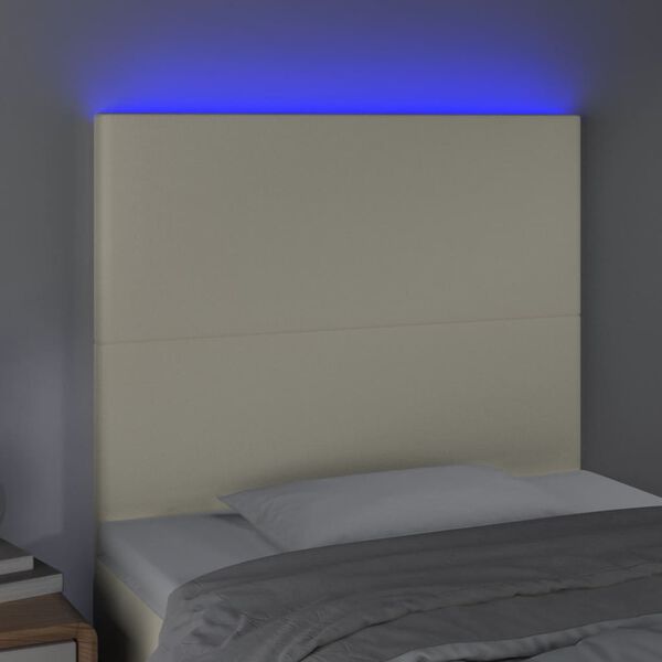 vidaXL Čelo postele s LED kr&eacute;mov&eacute; 90x5x118/128 cm uměl&aacute; kůže