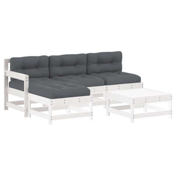 vidaXL 5dílná zahradní sedací souprava s poduškami bílá masivní dřevo