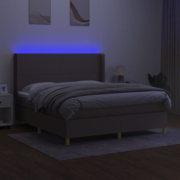 vidaXL Box spring postel s matrac&iacute; a LED taupe 180x200 cm textil
