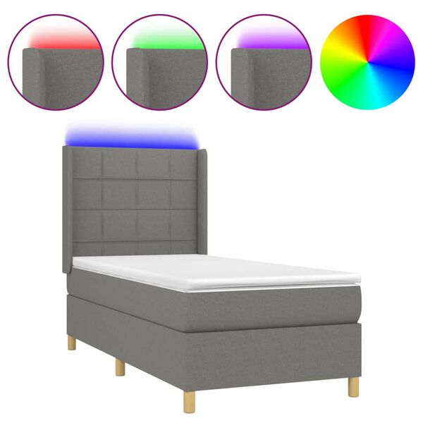 vidaXL Box spring postel s matrac&iacute; a LED tmavě &scaron;ed&aacute; 90x190 cm textil