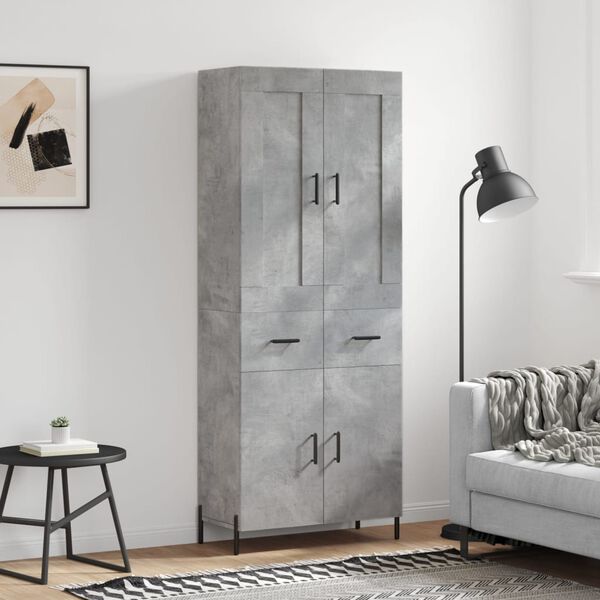 vidaXL Skř&iacute;ň highboard betonově &scaron;ed&aacute; 69,5x34x180 cm kompozitn&iacute; dřevo