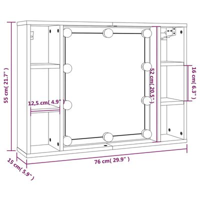 vidaXL Zrcadlová skříňka s LED betonově šedá 76 x 15 x 55 cm