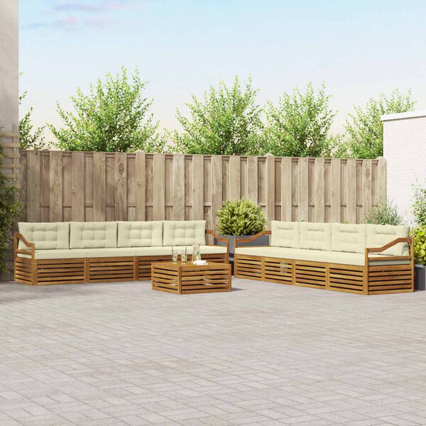 vidaXL Venkovn&iacute; pohovkov&aacute; souprava 9 pcs Přirozen&aacute; a Kr&eacute;mov&aacute;