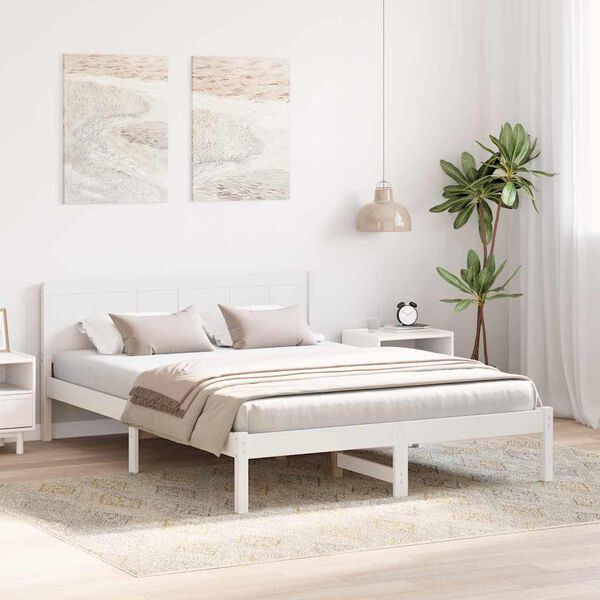 vidaXL R&aacute;m postele B&iacute;l&aacute; 150 x 200 cm Masivn&iacute; borov&eacute; dřevo