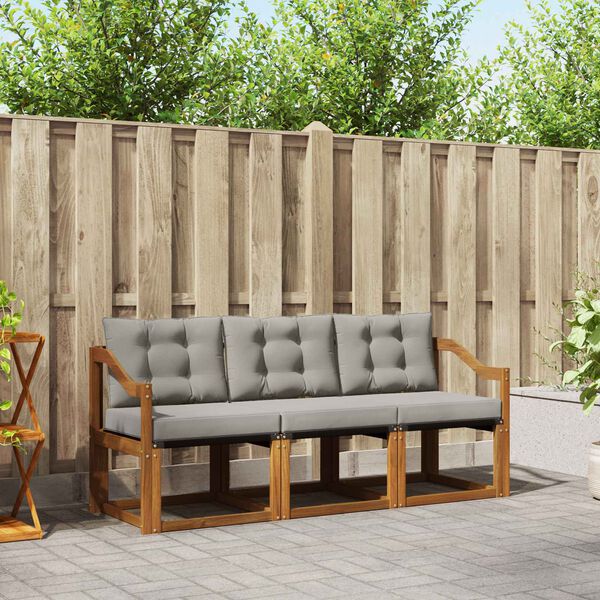 vidaXL Venkovn&iacute; pohovkov&aacute; souprava 3 pcs Př&iacute;rodn&iacute; a světle &scaron;ed&aacute;