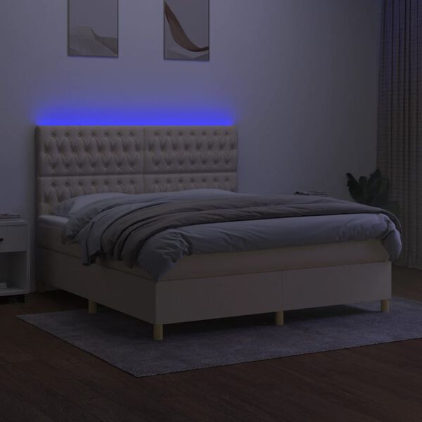vidaXL Box spring postel s matrac&iacute; a LED kr&eacute;mov&aacute; 180x200 cm textil