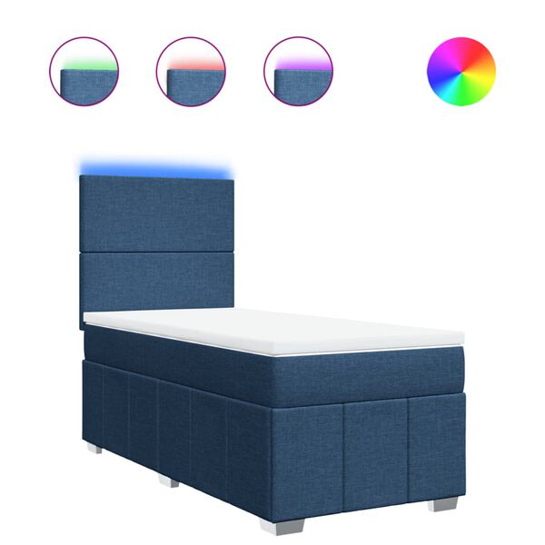 vidaXL Box spring postel s matrac&iacute; modr&aacute; 100 x 200 cm textil