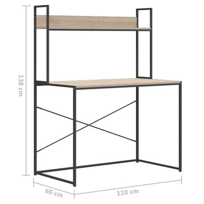 vidaXL Počítačový stůl černý a dub 110 x 60 x 138 cm dřevotříska