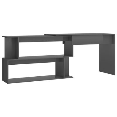 vidaXL Rohový psací stůl šedý vysoký lesk 200 x 50 x 76 cm dřevotříska