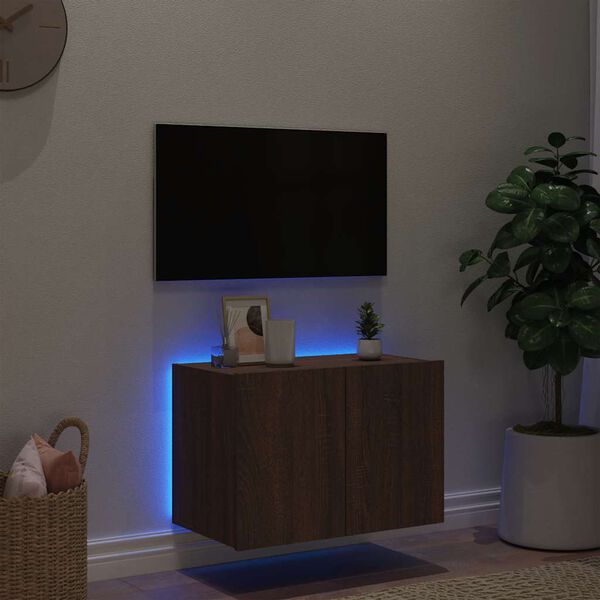 vidaXL N&aacute;stěnn&aacute; TV skř&iacute;ňka s LED osvětlen&iacute;m hněd&yacute; dub 60 x 35 x 41 cm
