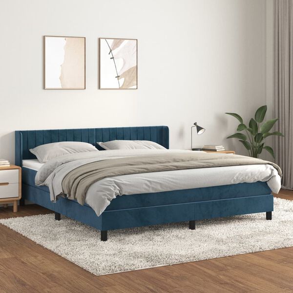 vidaXL Box spring postel s matrac&iacute; tmavě modr&aacute; 180x200 cm samet