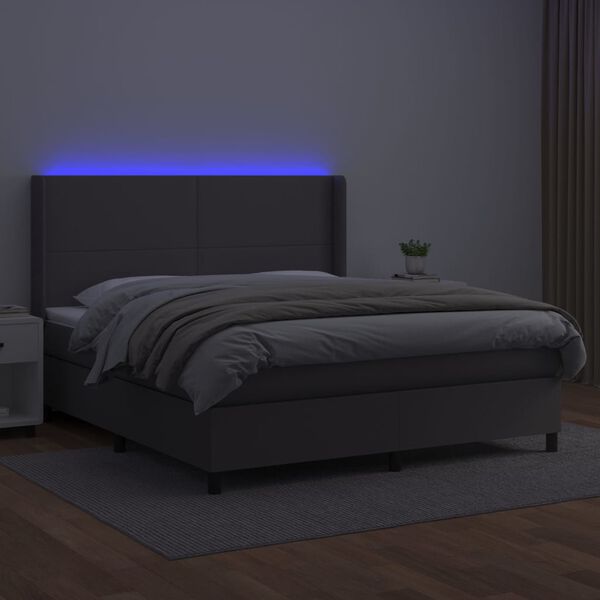vidaXL Box spring postel s matrac&iacute; a LED &scaron;ed&aacute; 160x200 cm uměl&aacute; kůže