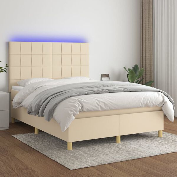 vidaXL Box spring postel s matrac&iacute; a LED kr&eacute;mov&aacute; 140x190 cm textil