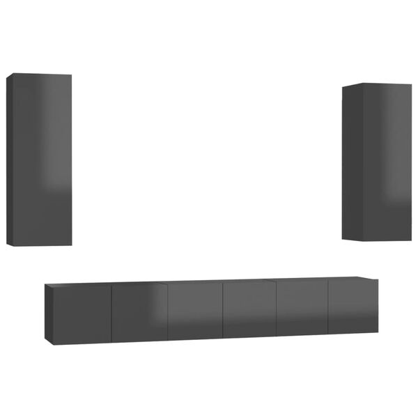 vidaXL 5d&iacute;ln&yacute; set TV skř&iacute;něk &scaron;ed&yacute; s vysok&yacute;m leskem dřevotř&iacute;ska