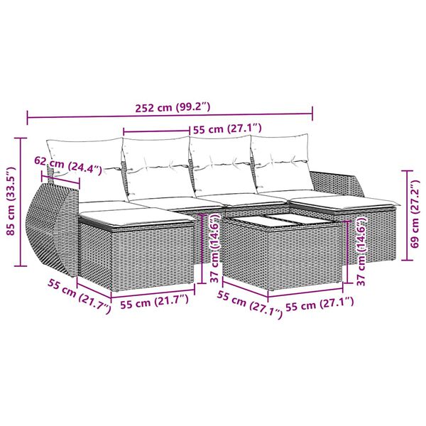 vidaXL 7d&iacute;ln&aacute; zahradn&iacute; sedac&iacute; souprava s podu&scaron;kami čern&aacute; polyratan