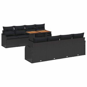 vidaXL Sada zahradn&iacute;ch pohovek s &uacute;loži&scaron;těm 9 pcs Čern&aacute; Poly ratan