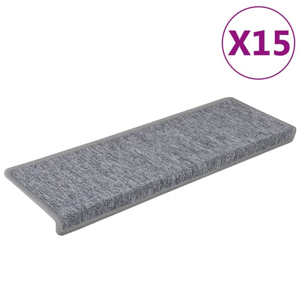 vidaXL Schodové rohože 15 ks 65 x 21 x 4 cm světle šedé s obdélníkovým okrajem