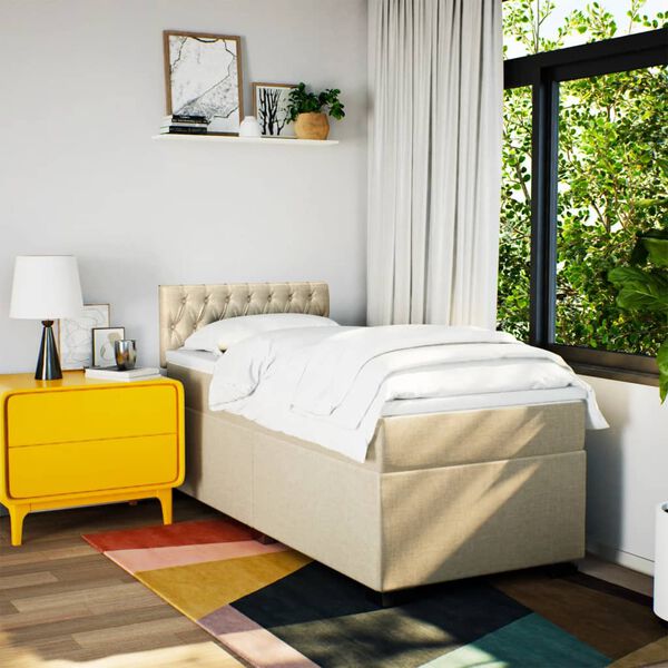 vidaXL Box spring postel s matrac&iacute; kr&eacute;mov&aacute; 90x200 cm textil