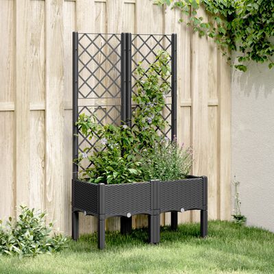 vidaXL Zahradní truhlík s treláží černý 80 x 40 x 142 cm PP