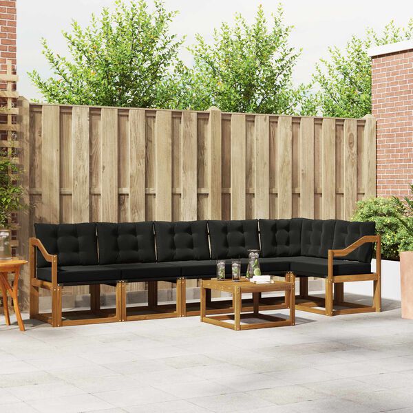 vidaXL Venkovn&iacute; pohovkov&aacute; souprava s pol&scaron;t&aacute;řem 7 pcs Přirozen&aacute; a čern&aacute;