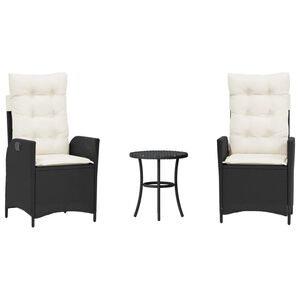 vidaXL 3d&iacute;ln&yacute; bistro set s podu&scaron;kami čern&yacute; polyratan