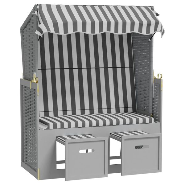 vidaXL Strandkorb se stř&iacute;&scaron;kou polyratan a masivn&iacute; dřevo &scaron;ed&yacute; a b&iacute;l&yacute;