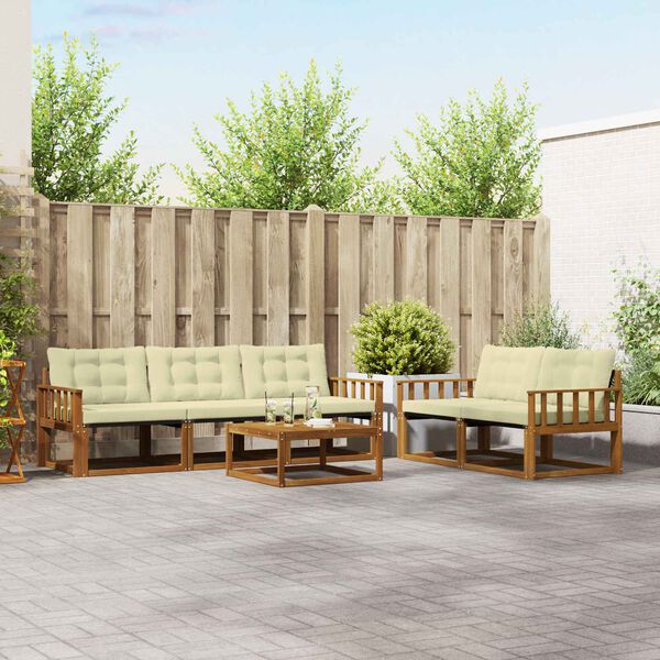 vidaXL Venkovn&iacute; pohovkov&aacute; souprava 6 pcs Přirozen&aacute; a Kr&eacute;mov&aacute;