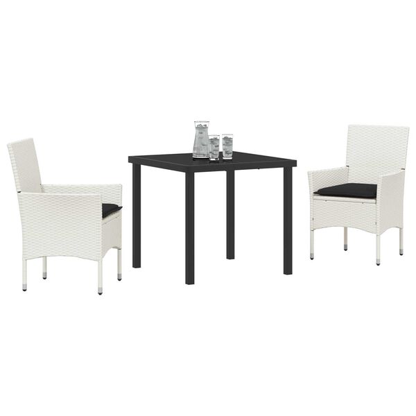 vidaXL Zahradn&iacute; j&iacute;deln&iacute; souprava s pol&scaron;t&aacute;řem 3 pcs B&iacute;l&aacute; polyratan