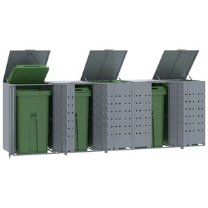 vidaXL Box na 5 popelnic &scaron;ed&yacute; 345 x 79 x 117 cm ocel