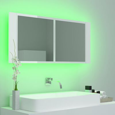 vidaXL LED koupelnová skříňka se zrcadlem lesklá bílá 100 x 12 x 45 cm