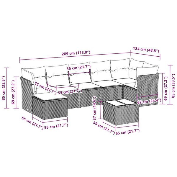 vidaXL 8d&iacute;ln&aacute; zahradn&iacute; sedac&iacute; souprava a podu&scaron;ky světle &scaron;ed&aacute; polyratan