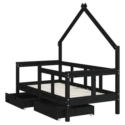 vidaXL Dětská postel se zásuvkami černá 70x140 cm masivní borové dřevo