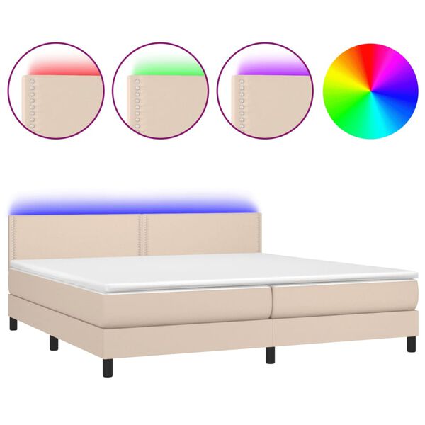 vidaXL Box spring postel matrace a LED cappuccino 200x200cm uměl&aacute; kůže
