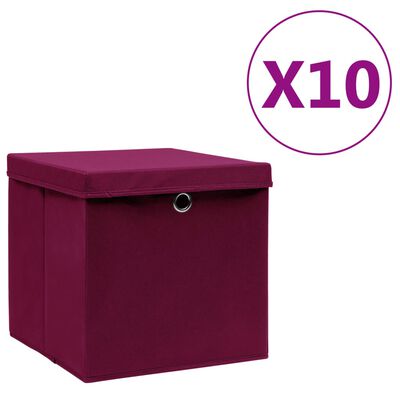 vidaXL Úložné boxy s víky 10 ks 28 x 28 x 28 cm tmavě červené