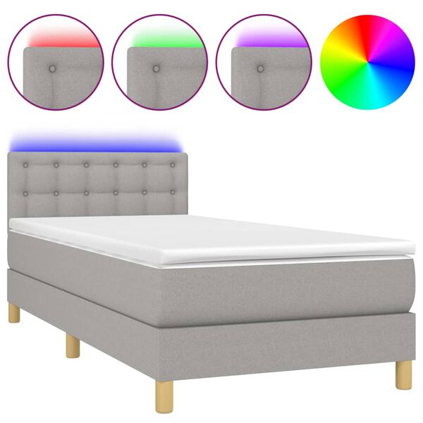 vidaXL Box spring postel s matrací a LED světle šedá 90x200 cm textil