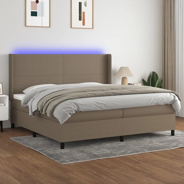 vidaXL Box spring postel s matrac&iacute; a LED taupe 200x200 cm textil