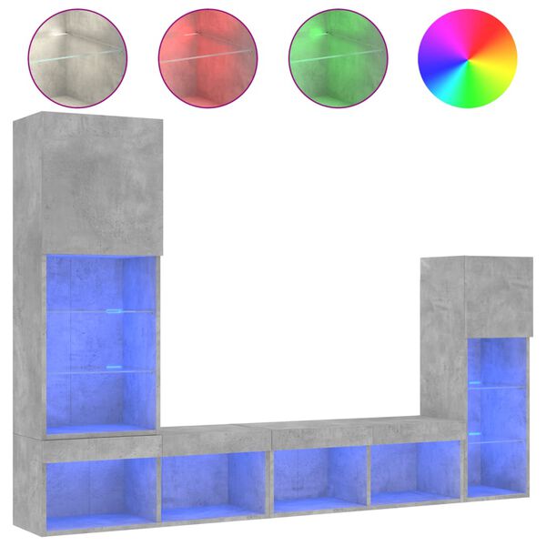 vidaXL 4d&iacute;ln&aacute; ob&yacute;vac&iacute; stěna s LED betonově &scaron;ed&aacute; kompozitn&iacute; dřevo