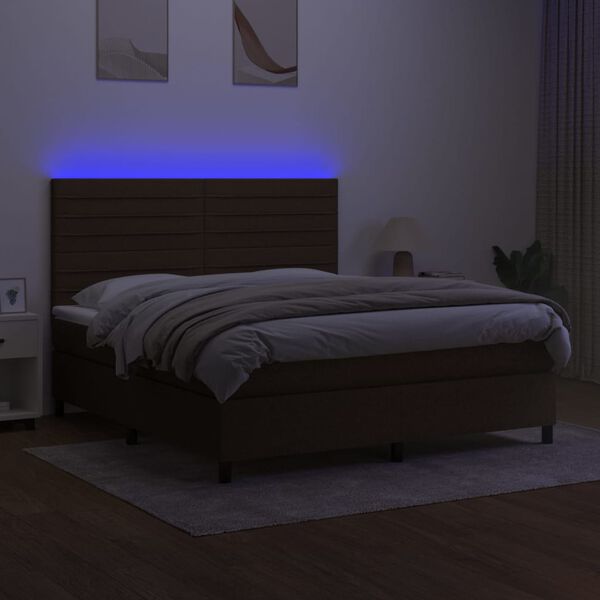 vidaXL Box spring postel s matrac&iacute; a LED tmavě hněd&aacute; 160x200 cm textil