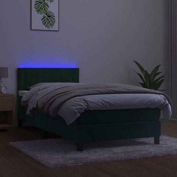 vidaXL Box spring postel s matrac&iacute; a LED tmavě zelen&aacute; 90x190 cm samet