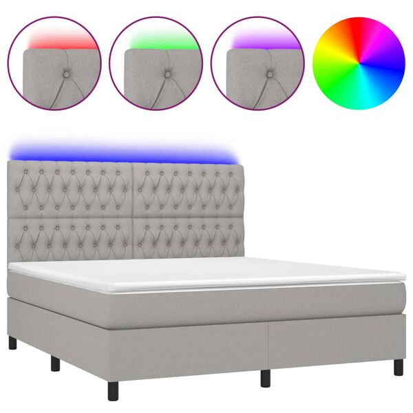 vidaXL Box spring postel s matrac&iacute; a LED světle &scaron;ed&aacute; 180x200 cm textil