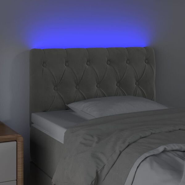 vidaXL Čelo postele s LED světle &scaron;ed&eacute; 80 x 7 x 78/88 cm samet