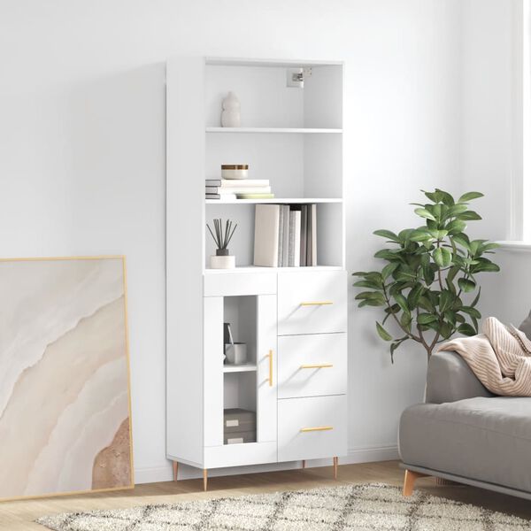vidaXL Skř&iacute;ň highboard b&iacute;l&aacute; 69,5 x 34 x 180 cm kompozitn&iacute; dřevo