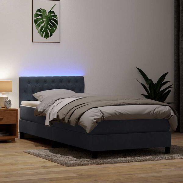 vidaXL Box spring postel s matrac&iacute; a LED tmavě &scaron;ed&aacute; 80x210 cm samet