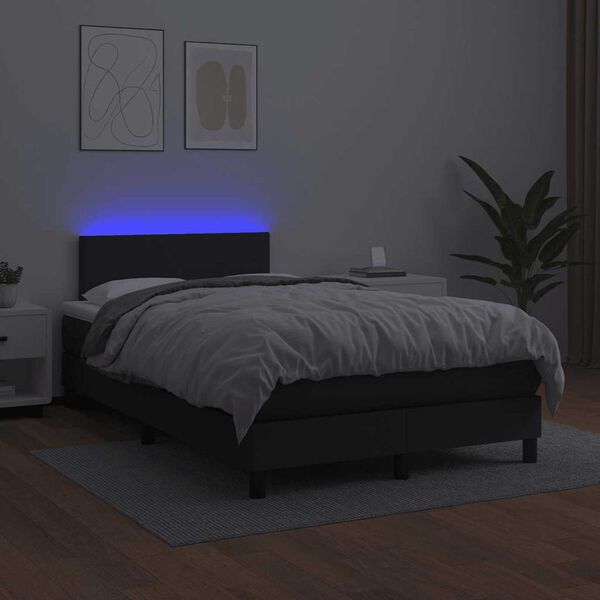 vidaXL Box spring postel s matrac&iacute; a LED čern&aacute; 120 x 190 cm uměl&aacute; kůže