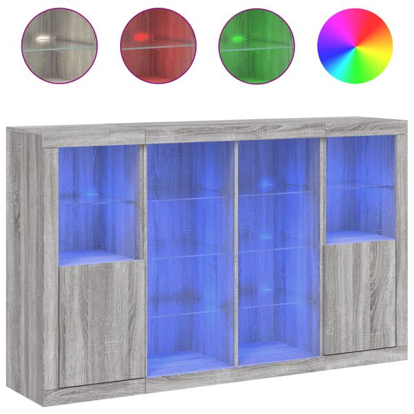 vidaXL Př&iacute;born&iacute;ky s LED osvětlen&iacute;m 3 ks &scaron;ed&eacute; sonoma kompozitn&iacute; dřevo