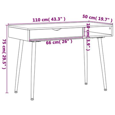 vidaXL Počítačový stůl se zásuvkou hnědý 110x50x75 cm kompozitní dřevo